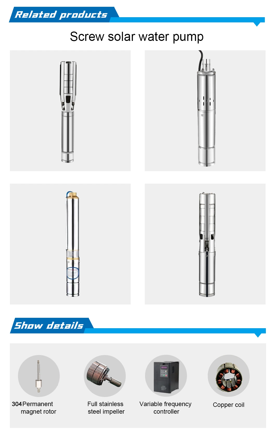 Stainless Steel Solar Water Pump for Irrigation Submersible Deep Well Borehole 300W DC24 with Panels