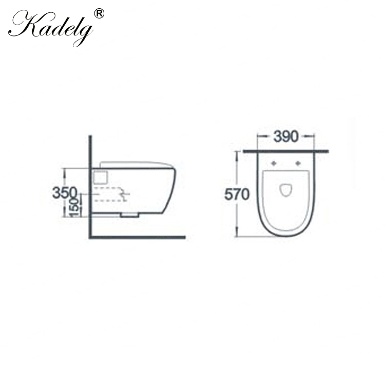 European P Trap Round Ceramic Toilet Rimless Wall Mounted Toilet