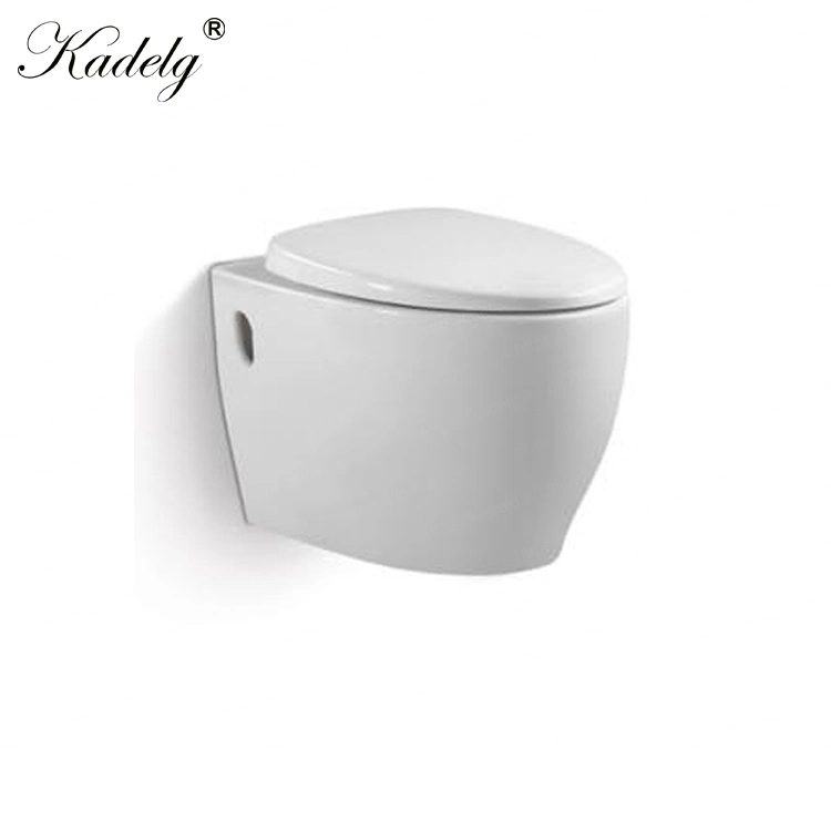 European P Trap Round Ceramic Toilet Rimless Wall Mounted Toilet